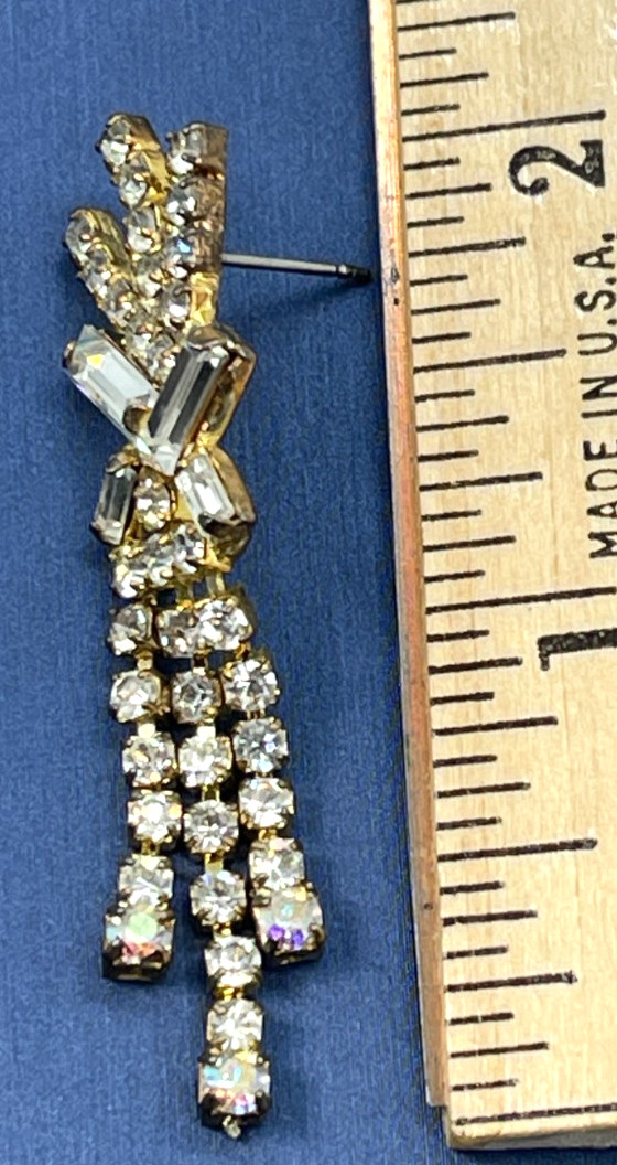 Earrings Dressy Gold Tone Clear Crystal Enhanced Asymmetrical Design. Drop = 2″