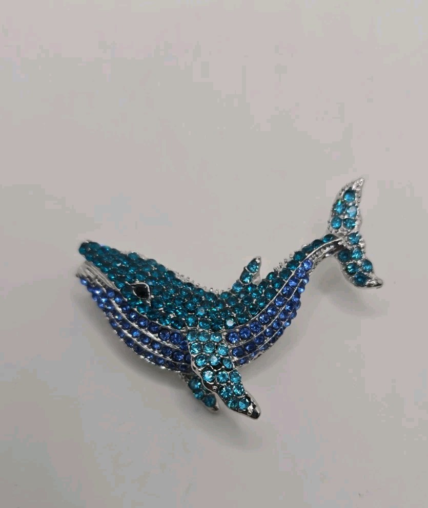 Dolphin/Whale Brooch/Pin & Pendant Blue & Turquoise Crystals 2-1/4″x1-3/4″ NEW