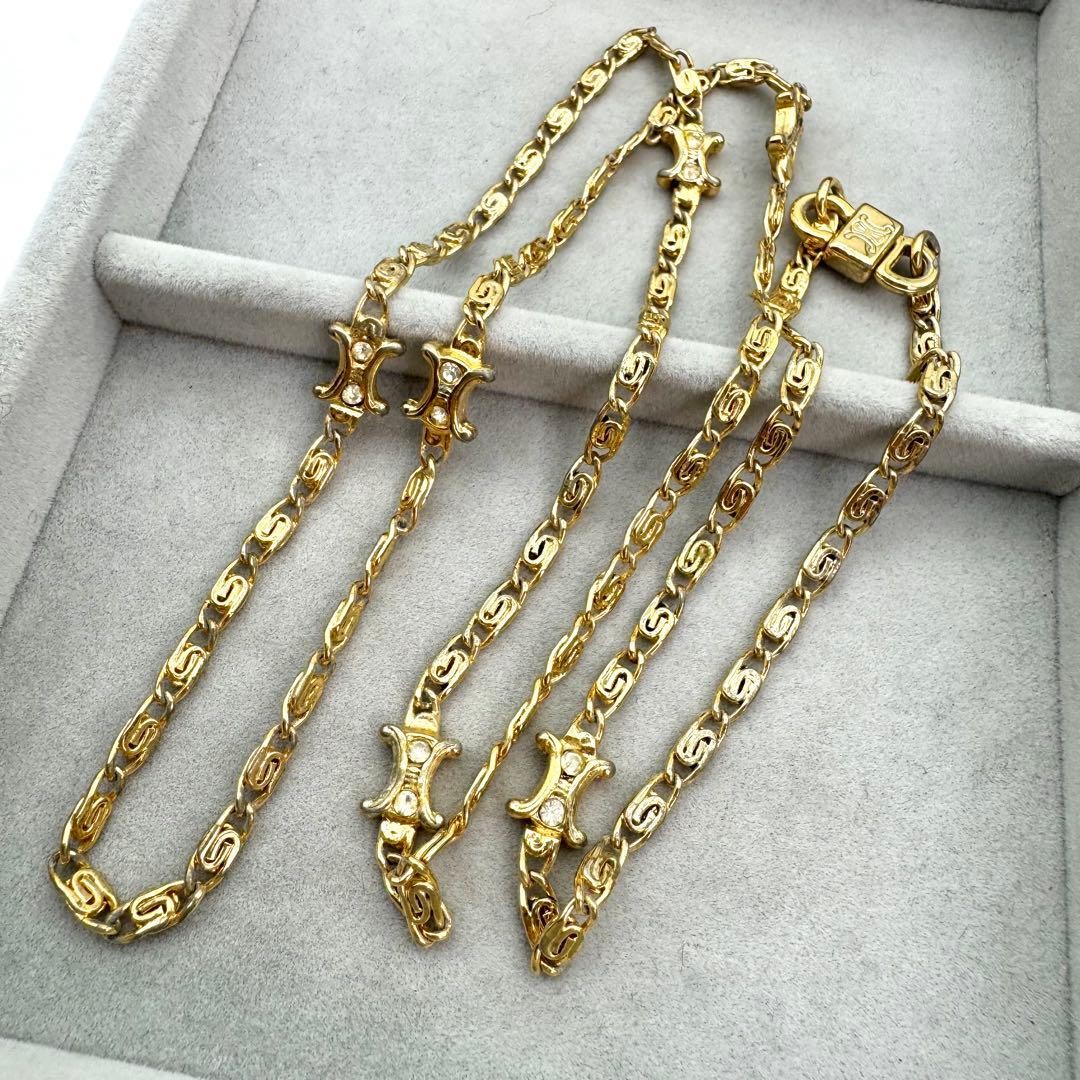 Genuine CELINE Triomphe Long Chain Necklace 80cm 31in Gold Used From Japan