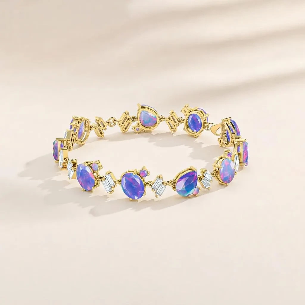 AAA Lavender Fire Opal Gemstone Tennis Bracelet, Ethiopian Opal Gemstone 925