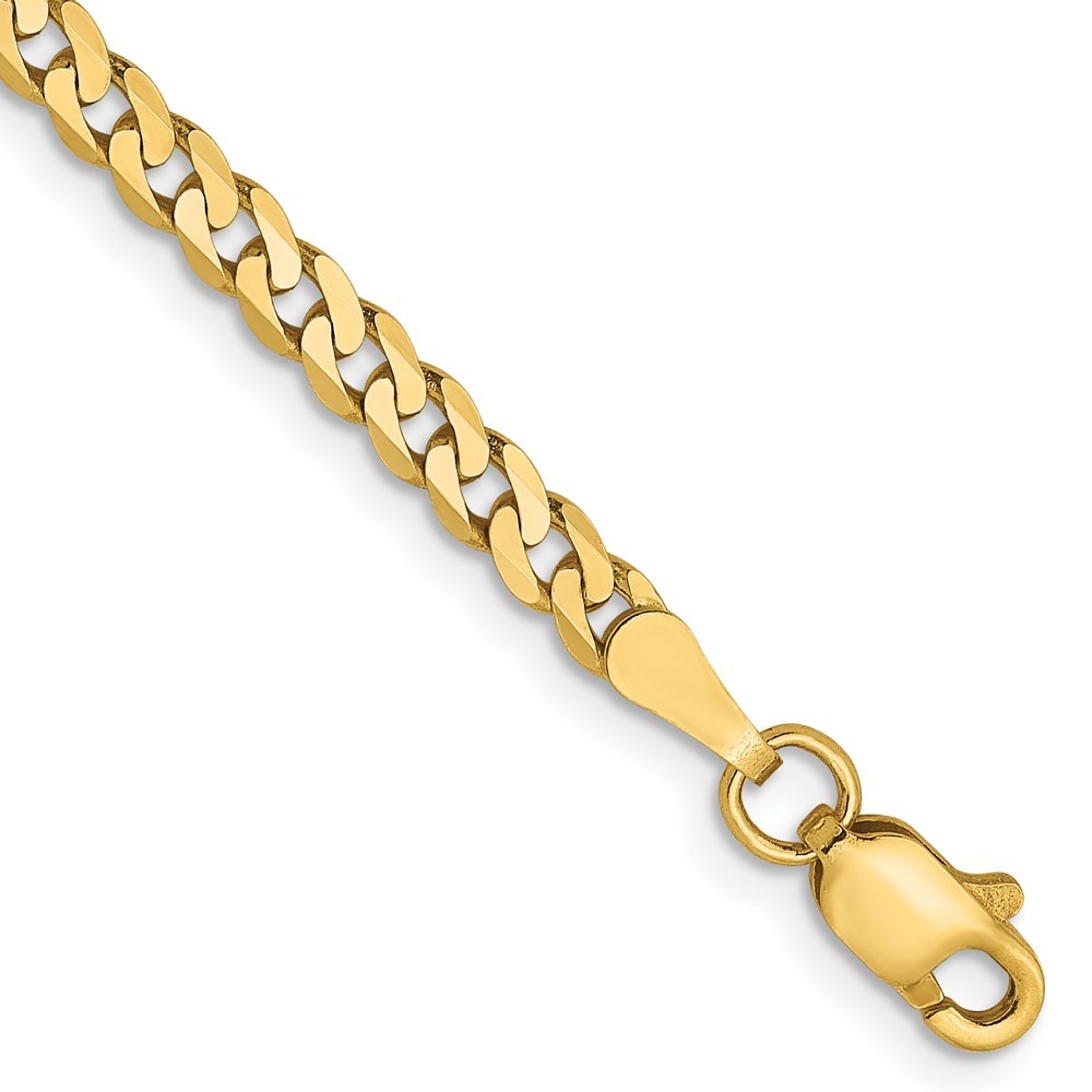14K Yellow Gold 2.9mm Flat Beveled Curb Chain Bracelet 7″