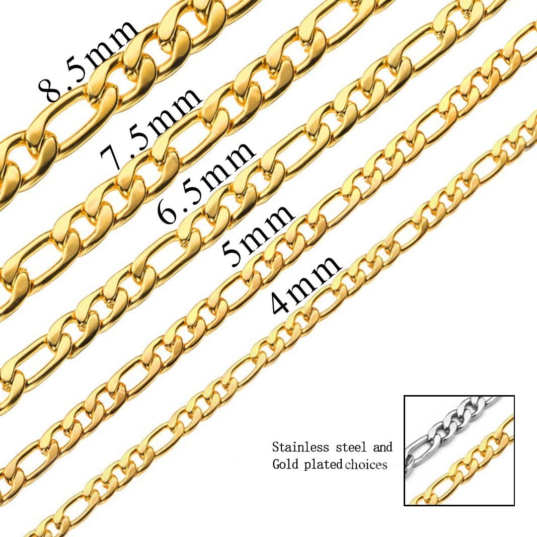 24K Gold Plated Figaro Chain Necklace for Men & Women – Stainless Steel Jewelry