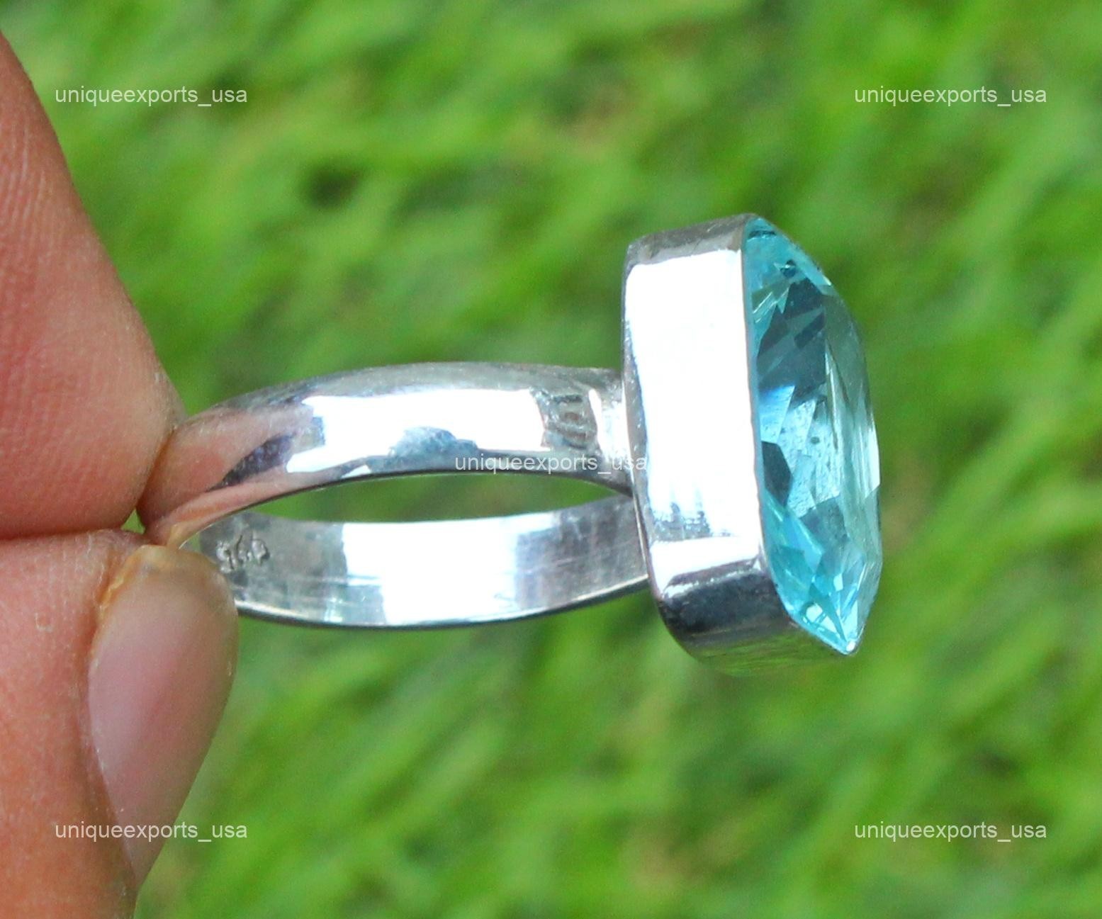Aquamarine Gemstone Not Applicable Boho Wife Band March Ring 925 Sterling Silver