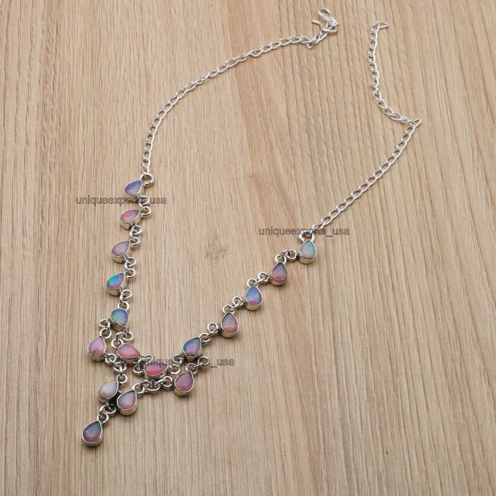 Ethiopian Pink Opal Jewelry Silver Love Necklace Crystal Pendant Valentine Gift