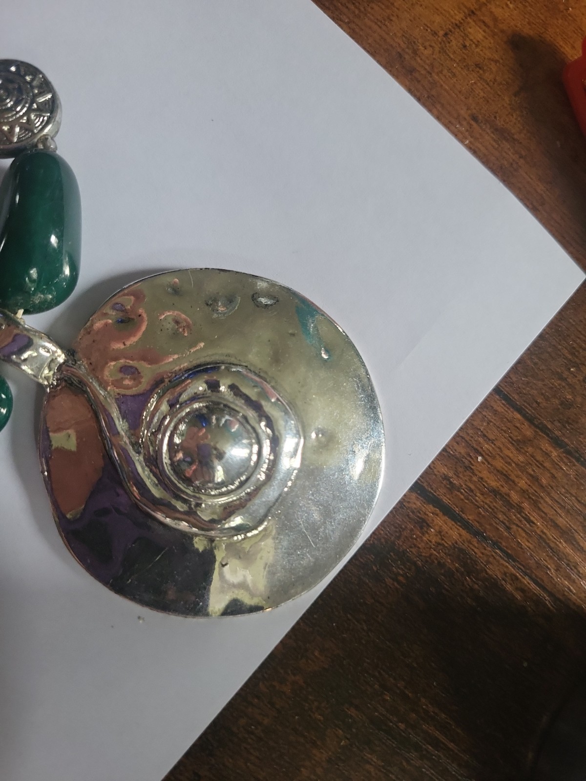 Gray,Green,Brown,Purple Agate Stone Necklace With Silver Accents And A Large…