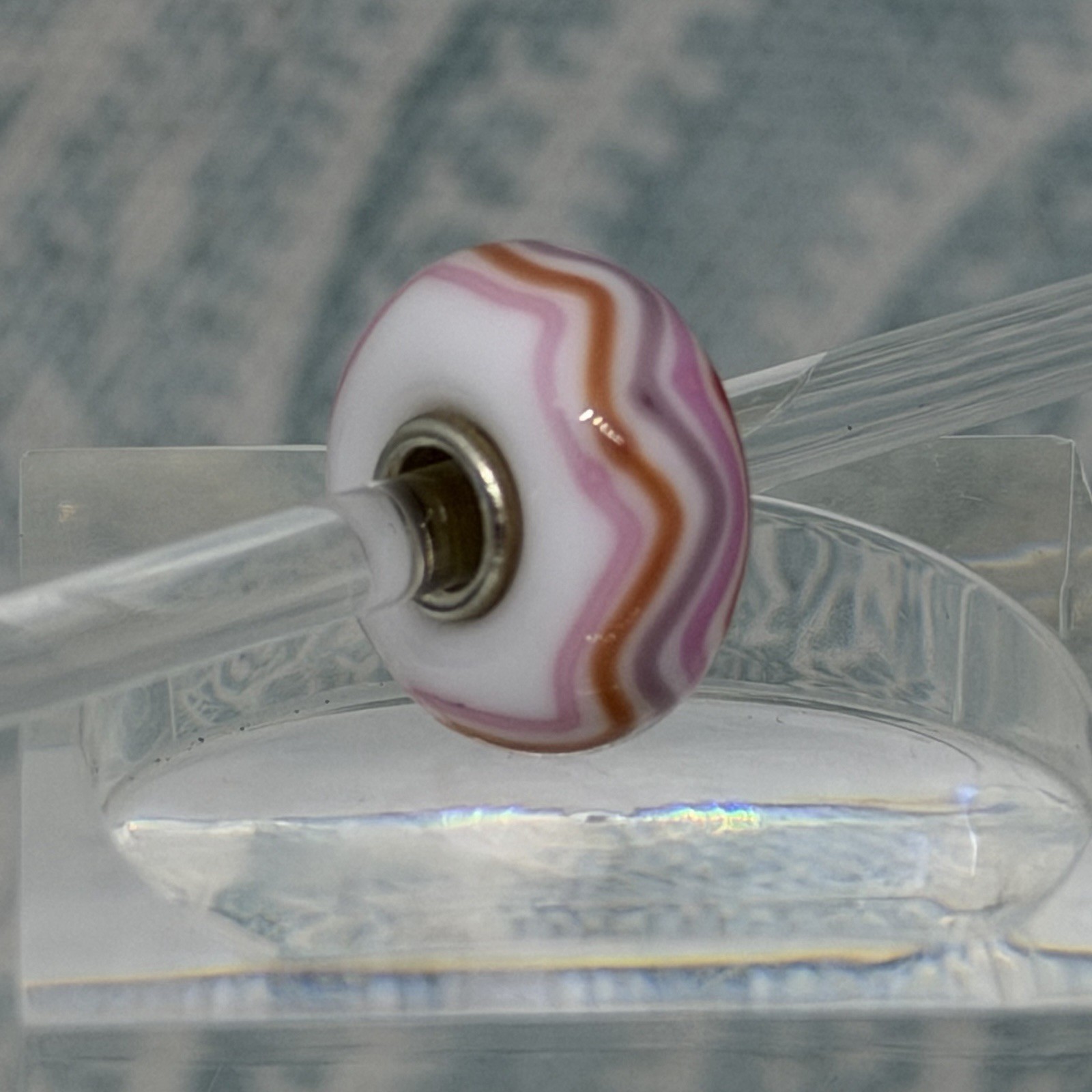 Authentic Trollbeads OOAK Pink, Red & Purple Chevrons on White CC, New (114)