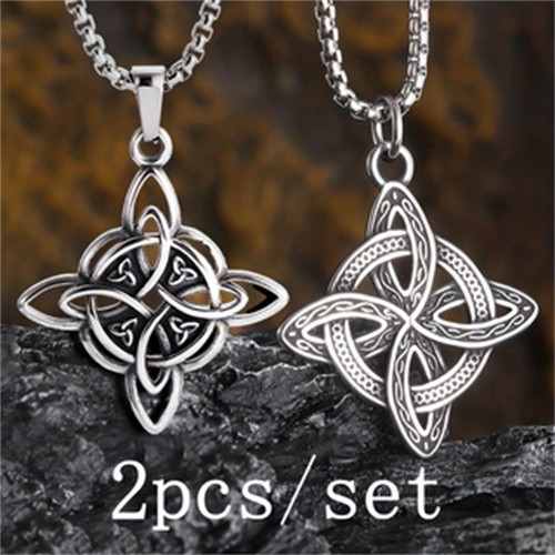 2Pcs New Silver Witch’s Irish Protection Triquetra Trinity Knot Pendant Necklace