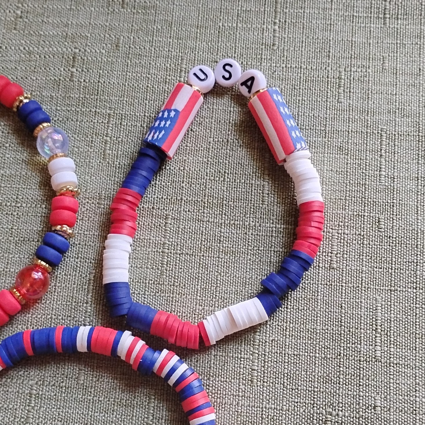 Set of 3 USA Red White Blue Stretch Bracelet Stackables. 5016