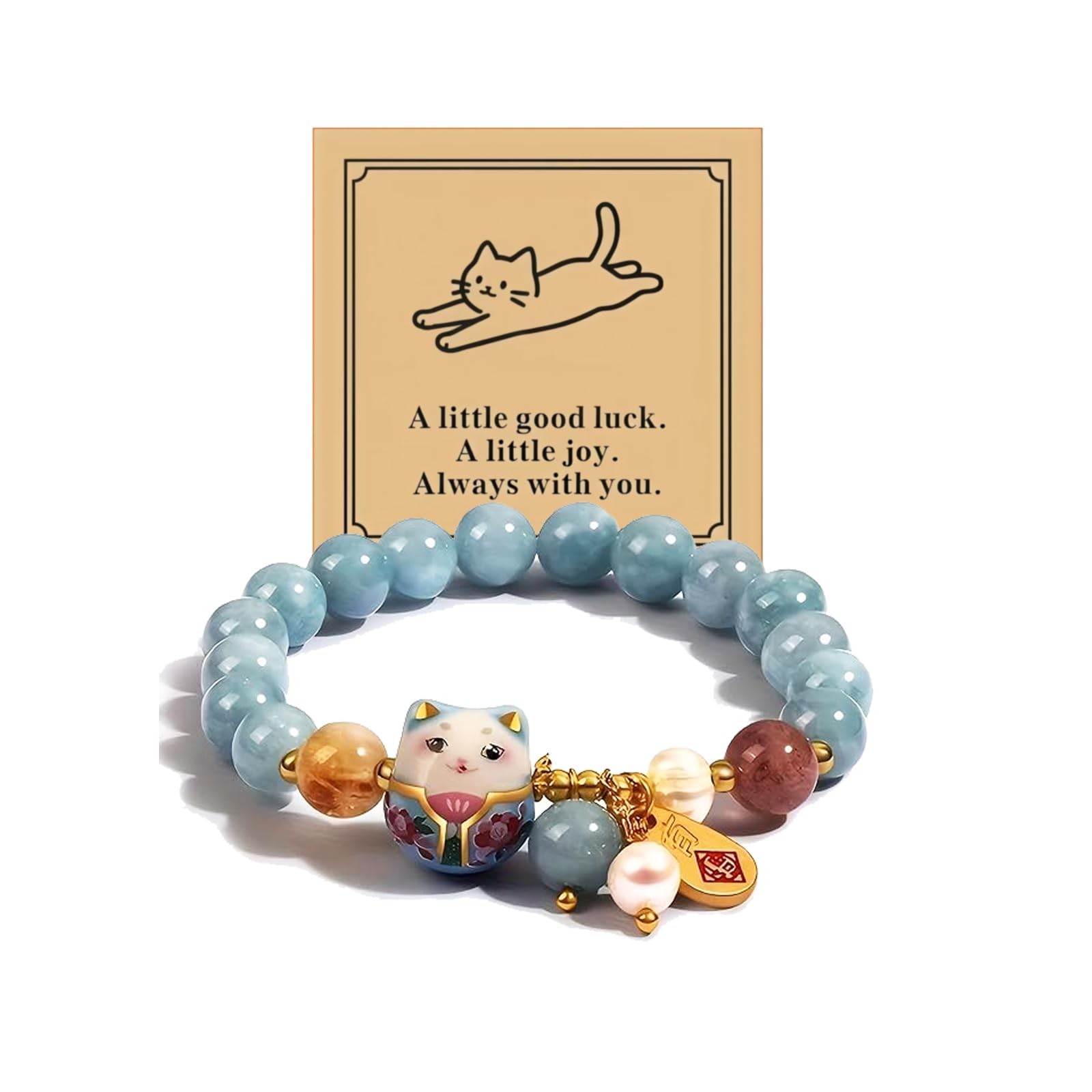 Cat Bracelet Feng Shui Good Luck Jewelry for Women (Blue)