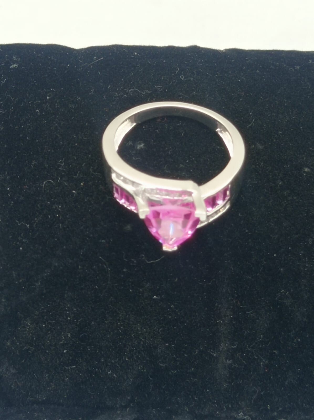 2Ct Trillion Cut Simulated Ruby Women’s Band Ring 14k White Gold Plated Silver