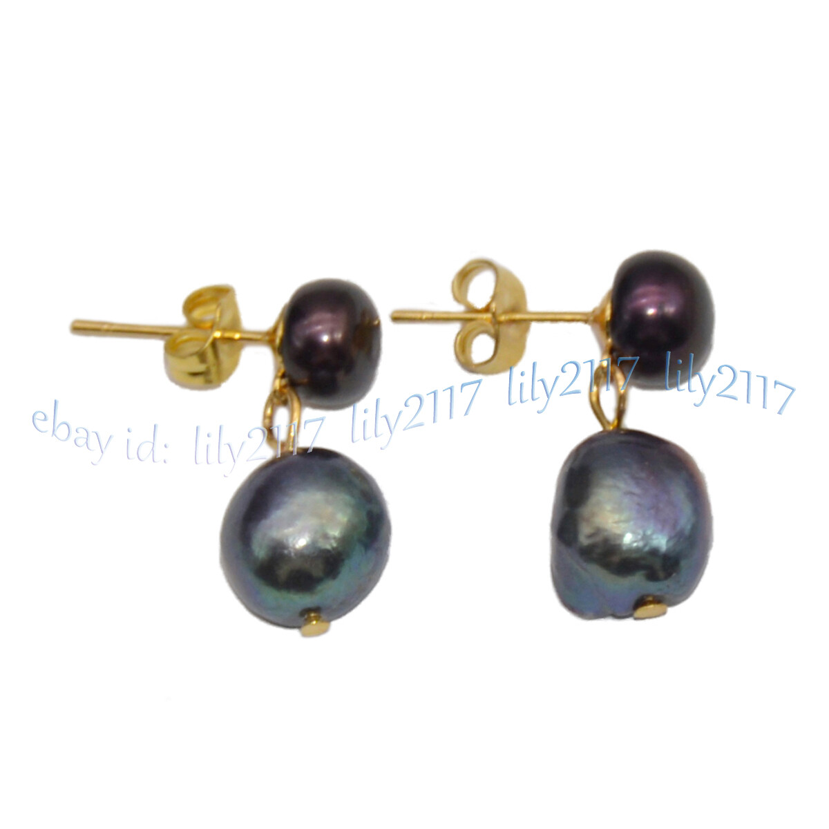 4 Pairs Natural Black White Pink Purple Double Akoya Pearl Dangle Stud Earrings