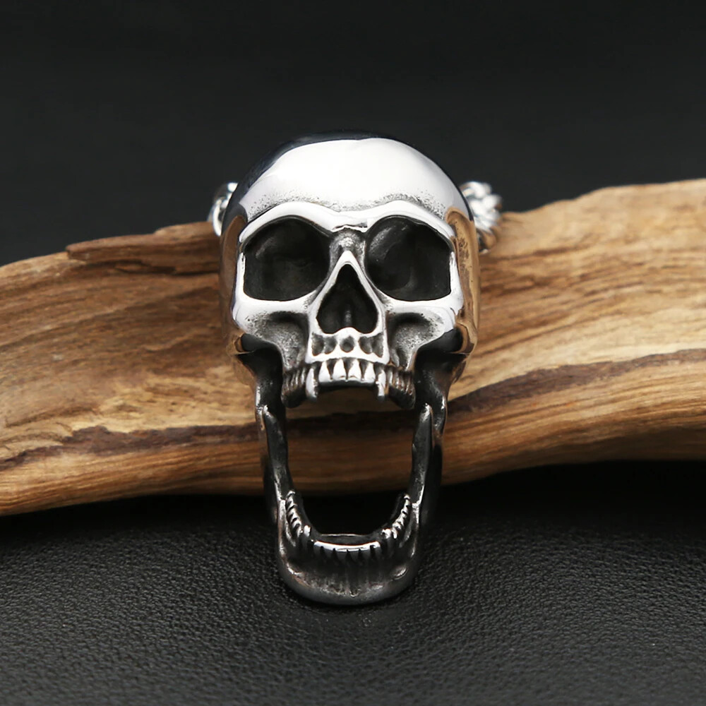 Vintage Gothic Punk Skull Pendant Stainless Steel 60CM Necklace For Men Biker