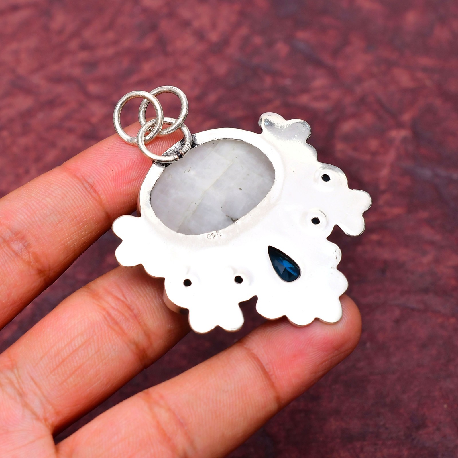 Rainbow Moonstone Gemstone 925 sterling silver Handmade Pendant 2.16″