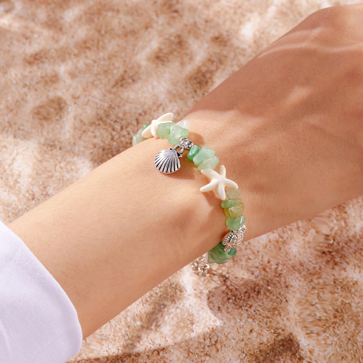 Summer Beach Stone Chain Anklets for Women Boho Turtle Starfish Shell Charm Ankl