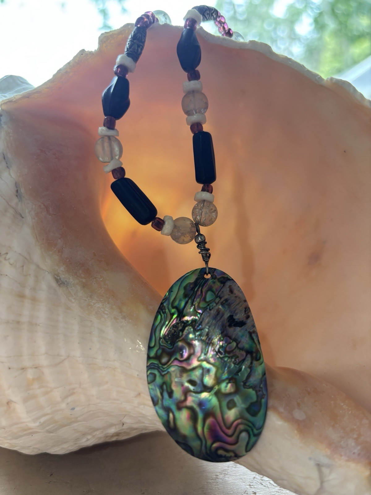 Sparkly Shimmery Mermaid/Fairy Beachy Coastal Abalone Shell Necklace