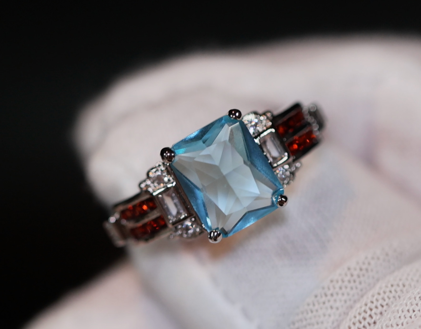 Light Blue Diamond Ring | Simulated Diamond Ring | Blue Radiant Diamond Ring