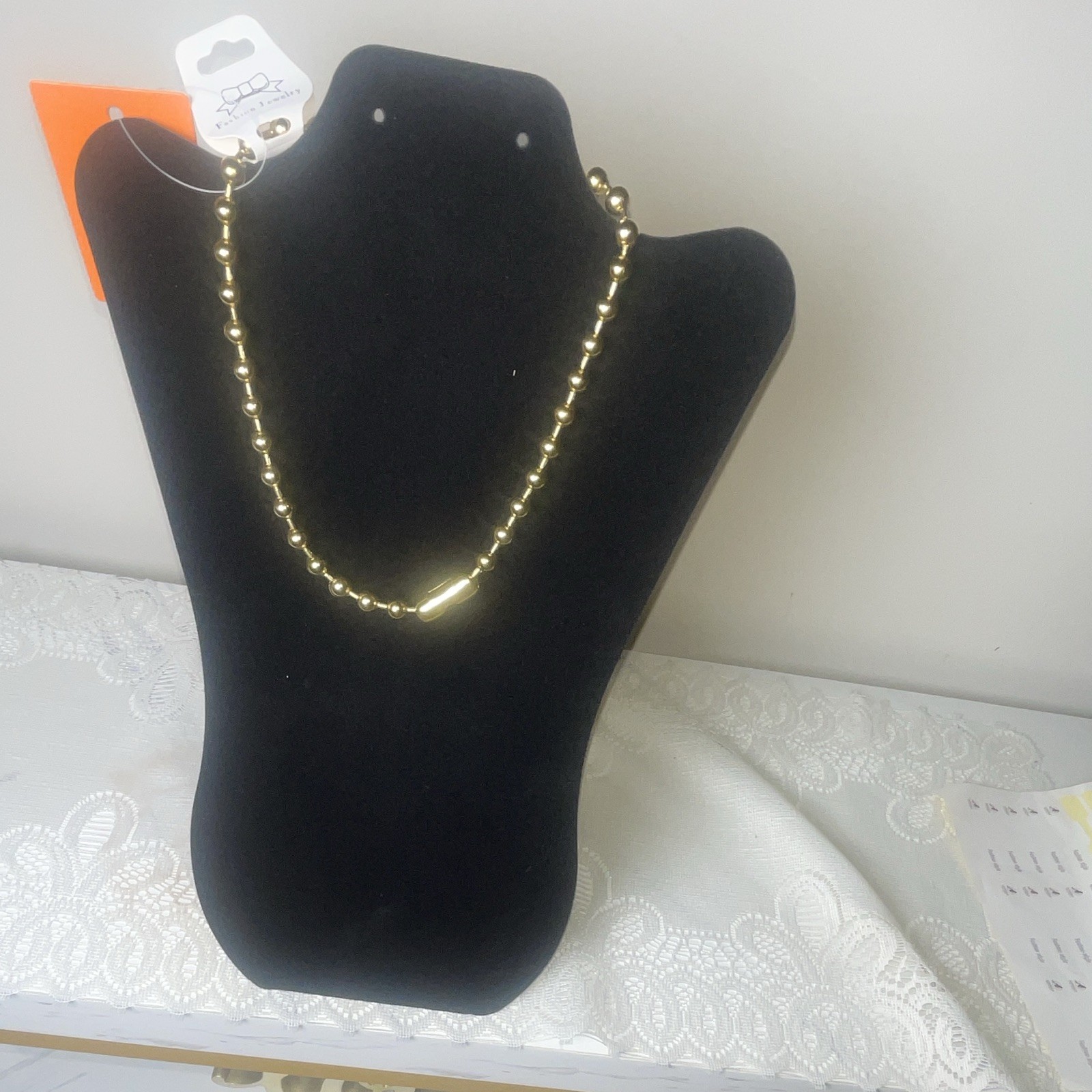 Gold Tone Metal Ball/Bead Chain Beaded Necklace, No Stone, 0 Gemstones