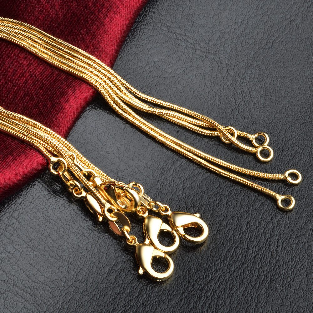 18K Yellow Gold Filled Classic Snake Chain Necklace 16/18/20/22/24/26/28/30 inch