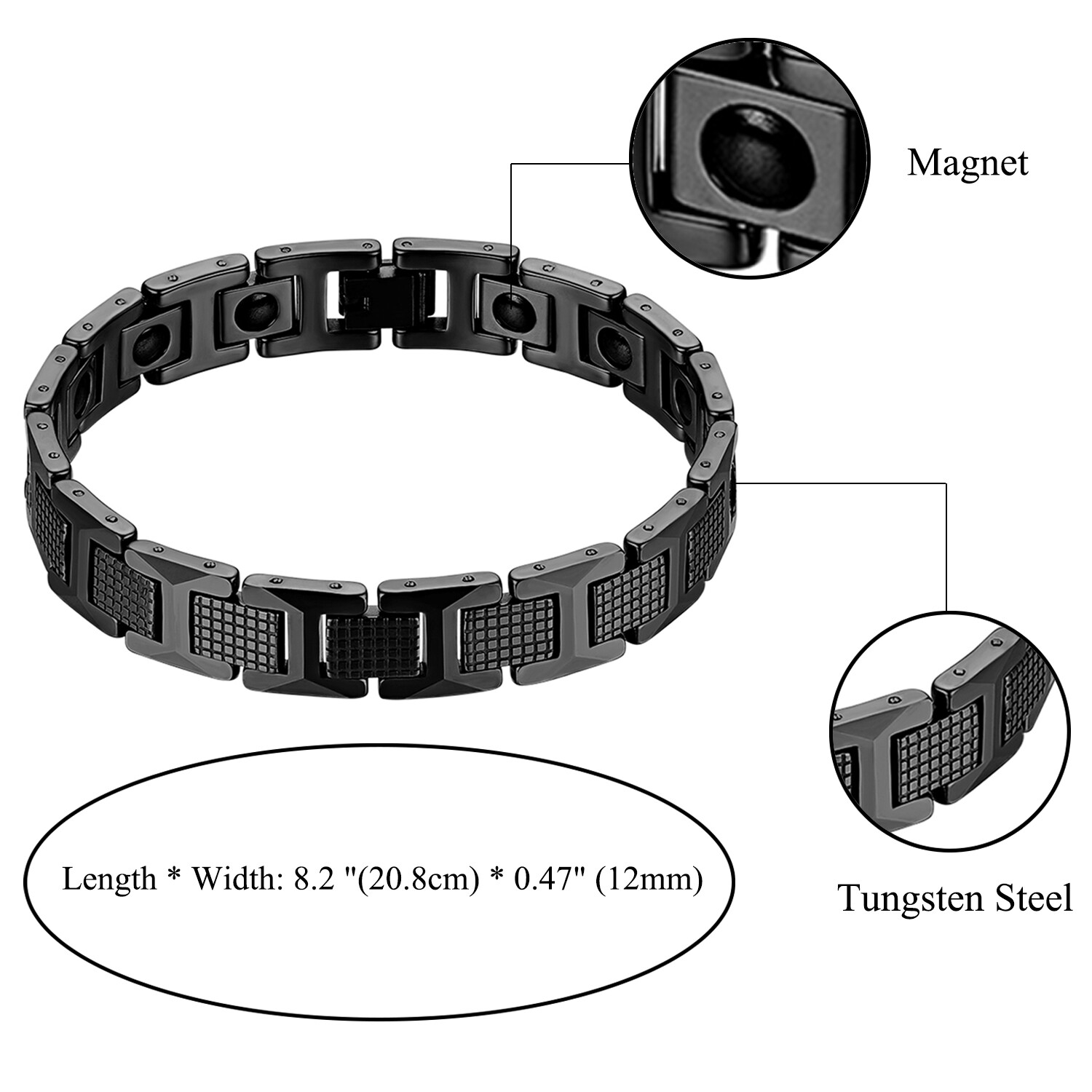 Mens Luxury Black Tungsten Carbide Bracelet Magnetic Stone Link Wrist 8.2″