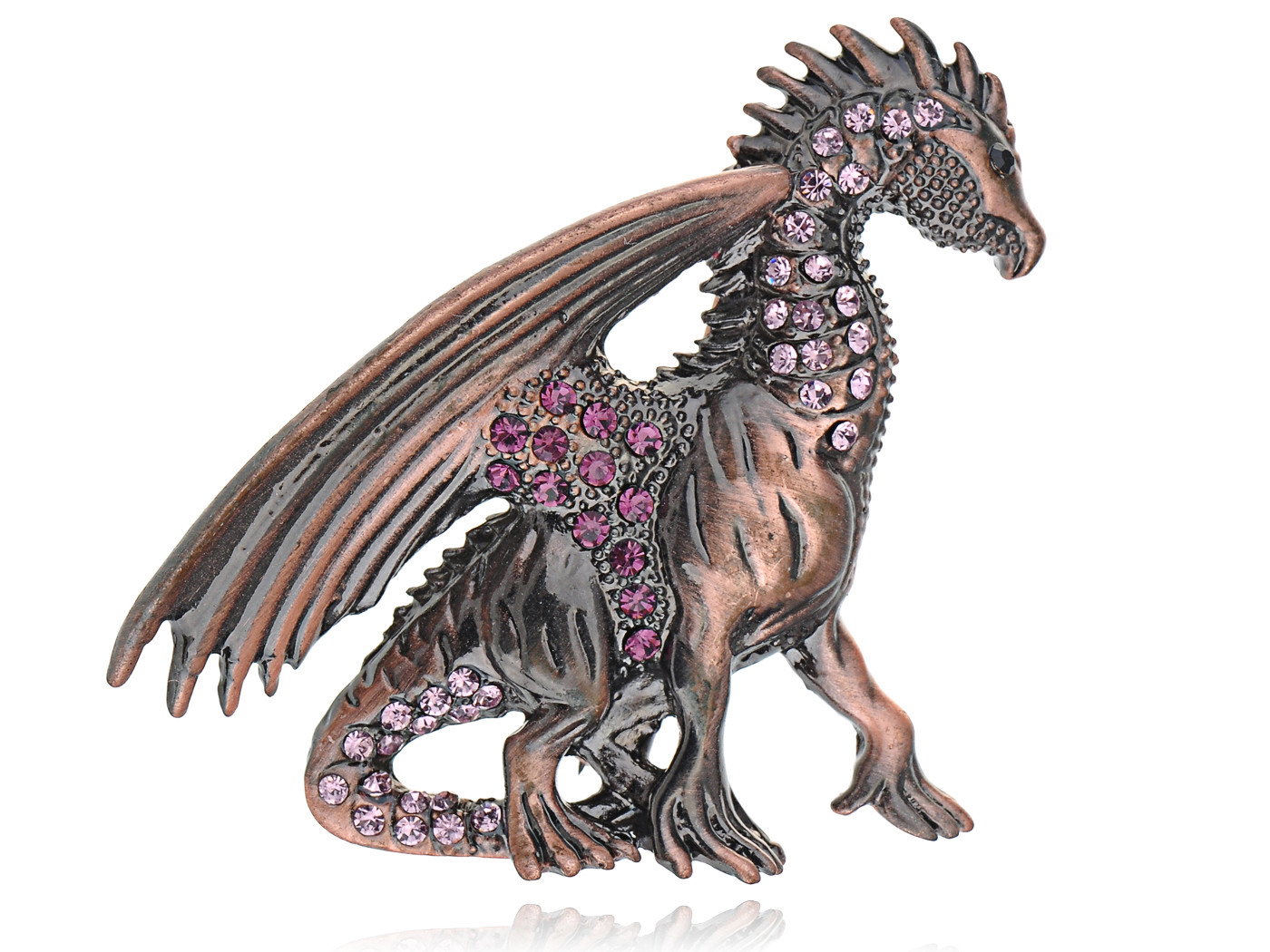 Fashion Women Antique Copper Tone Colored Rhinestones Vintage Dragon Brooch Pin