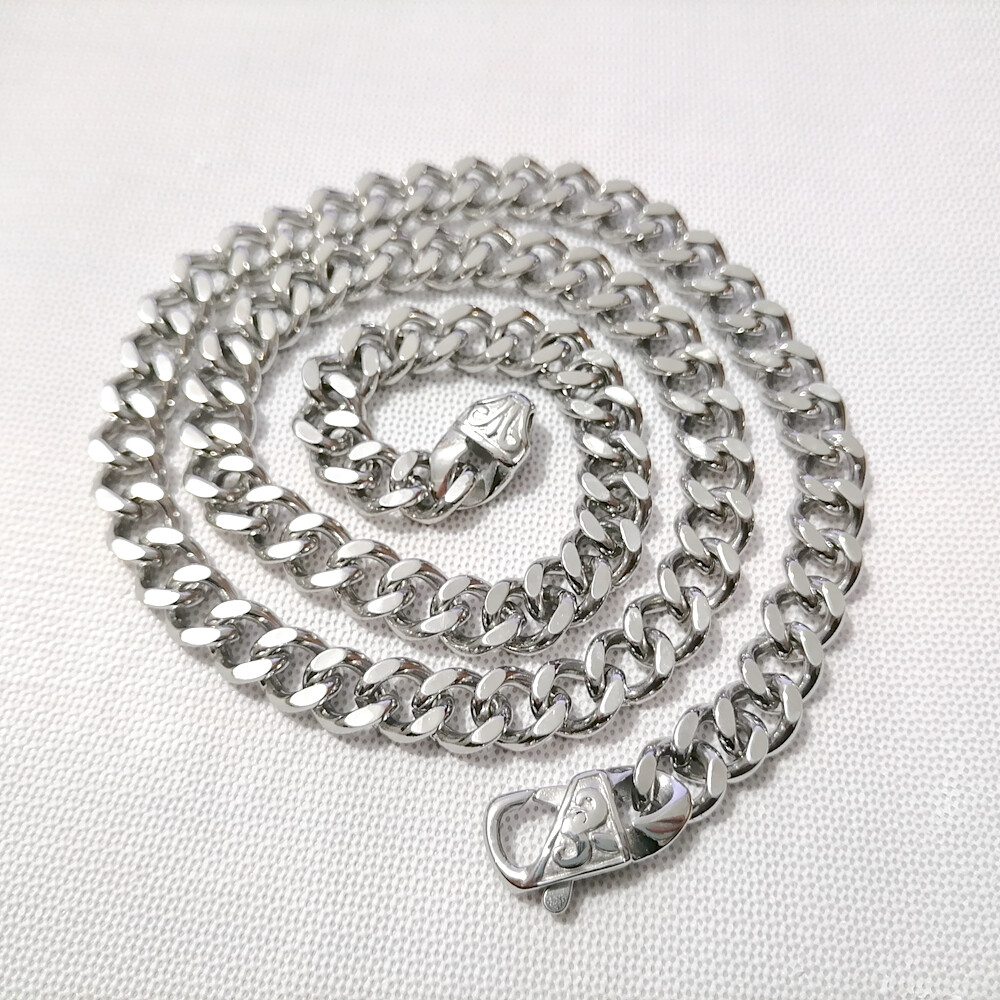 Men’s stainless steel Silver cuban Link bracelet or necklace W:10mm 8inch-36inch