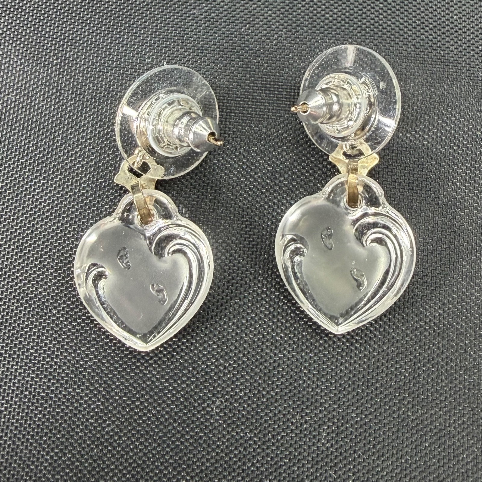 LENOX Gorham Footprints Earrings, Crystal Heart Sterling Silver 14kt Gold Posts