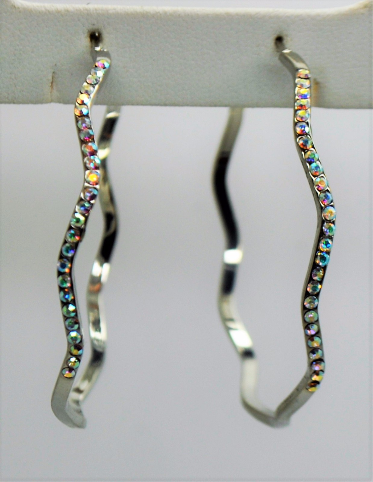 C231 CHIC ZIGZAG DESIGN HIGH QUALITY 2 ” CLEAR AB CUBIC ZIRCON FASHION EARRING