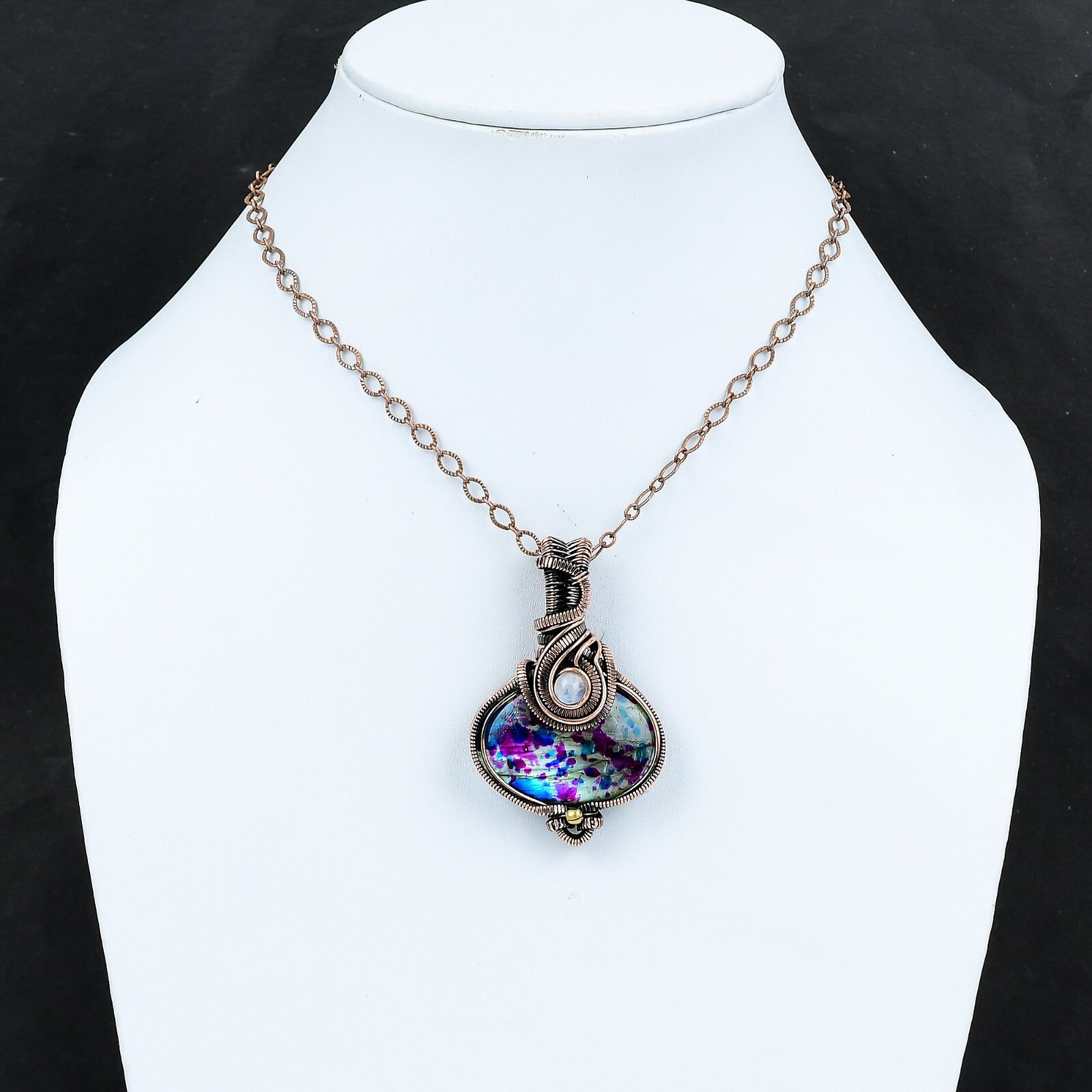 Multi Fire Labradorite Copper Valentine Gift Wire Wrapped Pendant 2.36″