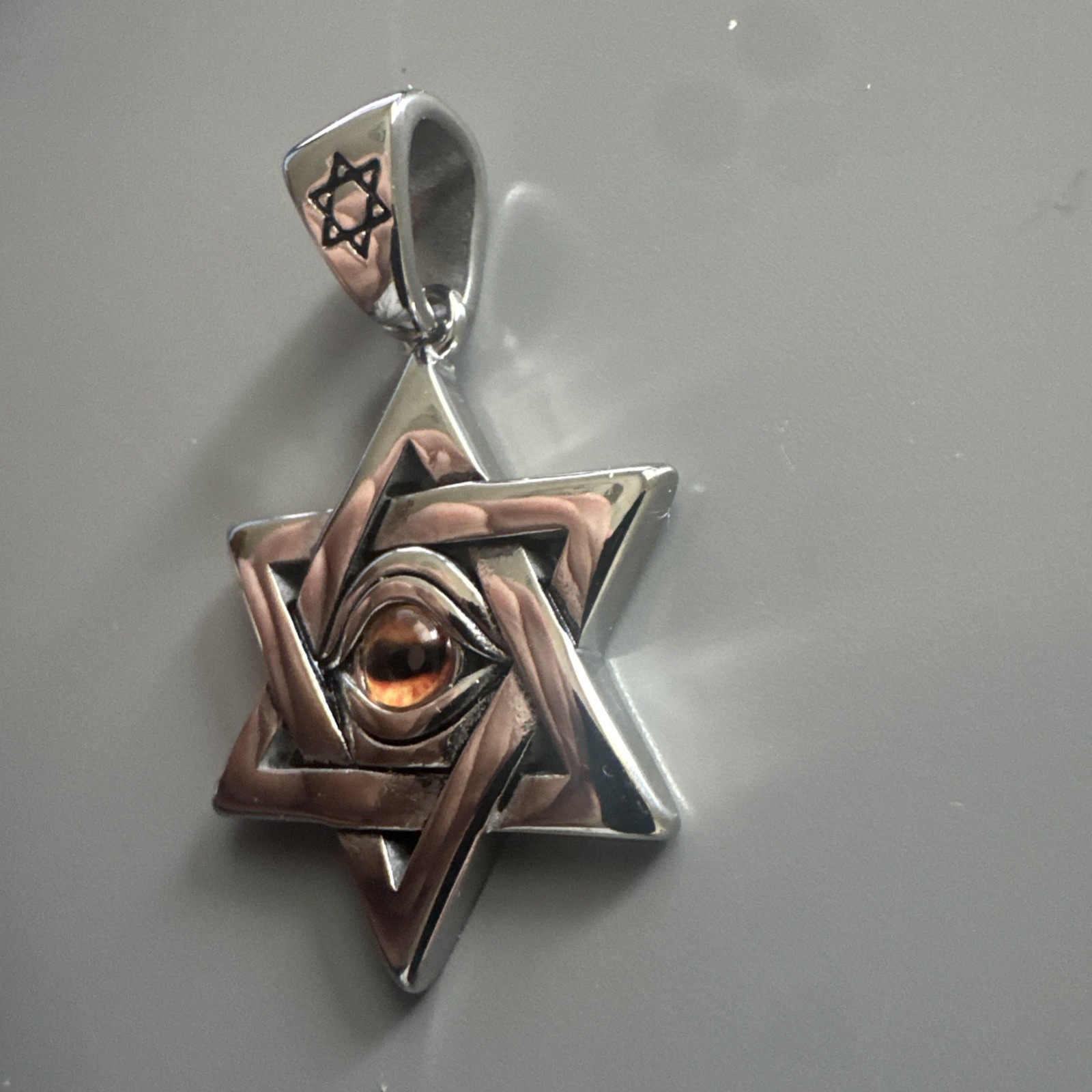Star Of David Evil Eye Stainless Steel Pendant 24” Chain Jewish Religious Israel