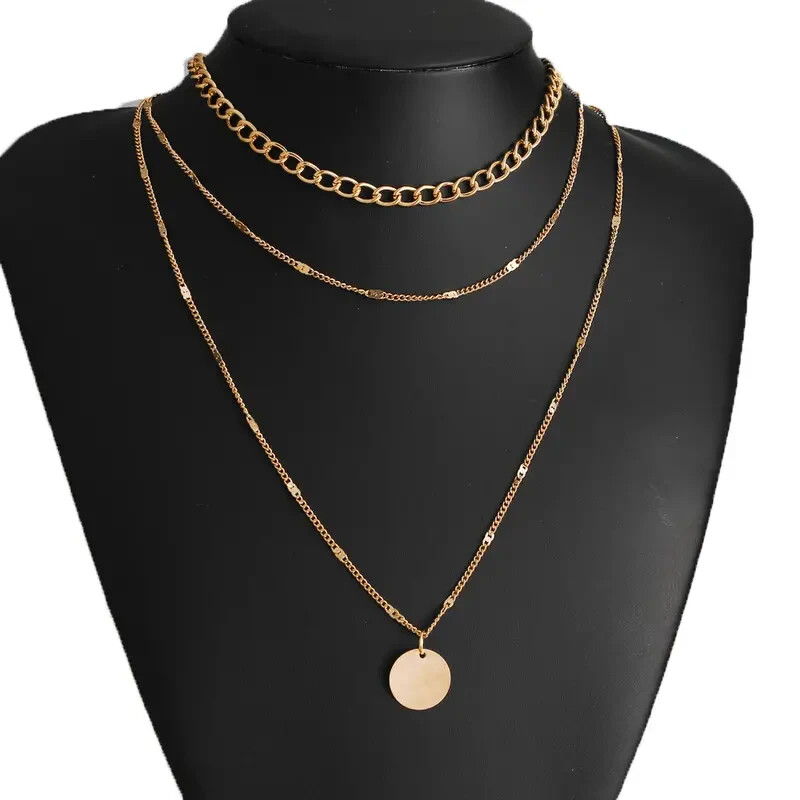 Gold Women 3 Three Layered Choker Pendnat Necklace Fashion Jewelry – Party