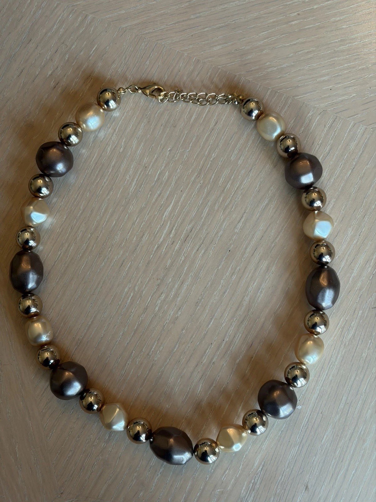 Bronze Brown, Gold & Cream Colored Beaded Necklace