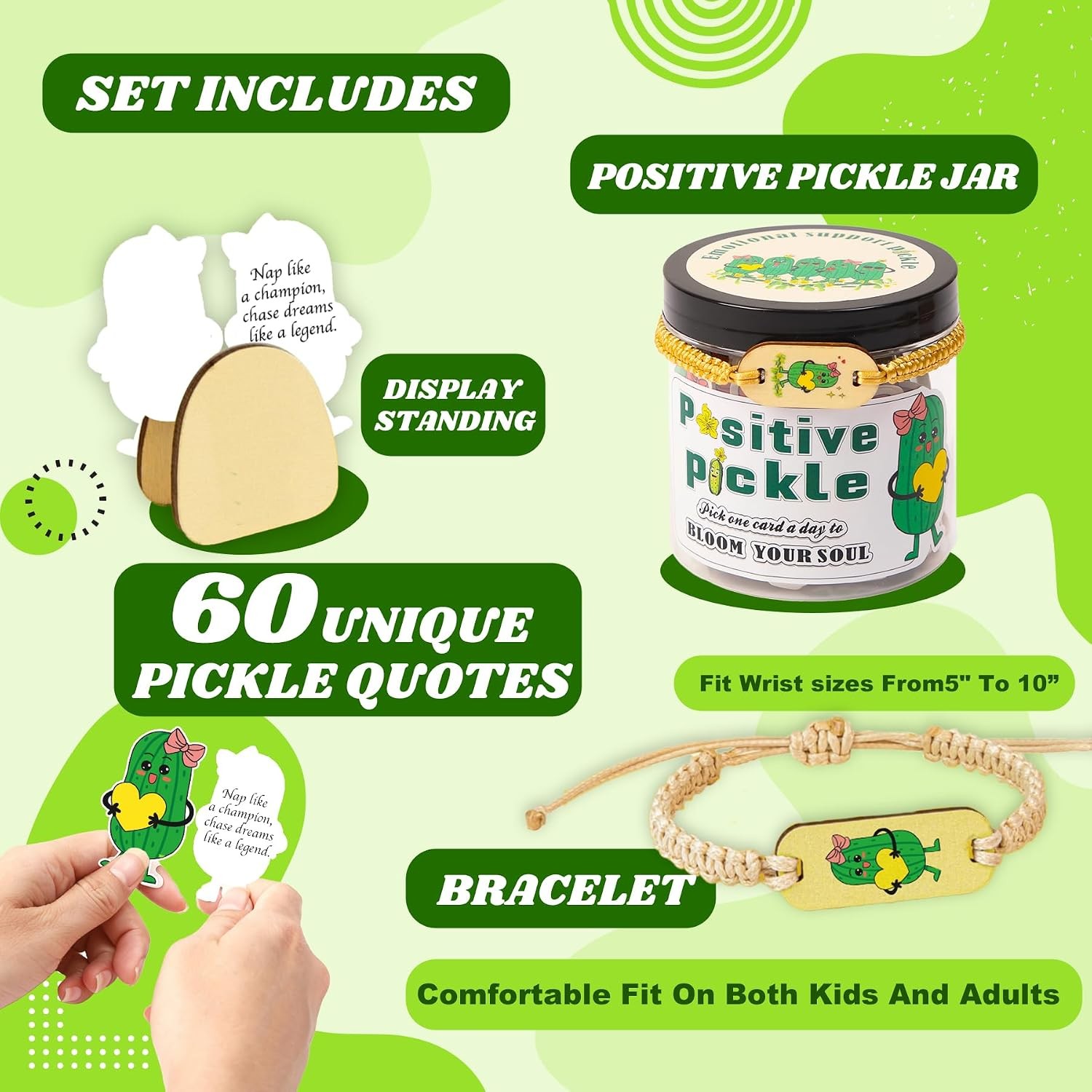 Positive Pickle Affirmation Jar with NFC Bracelet – 60 Affirmation Cards for Wom