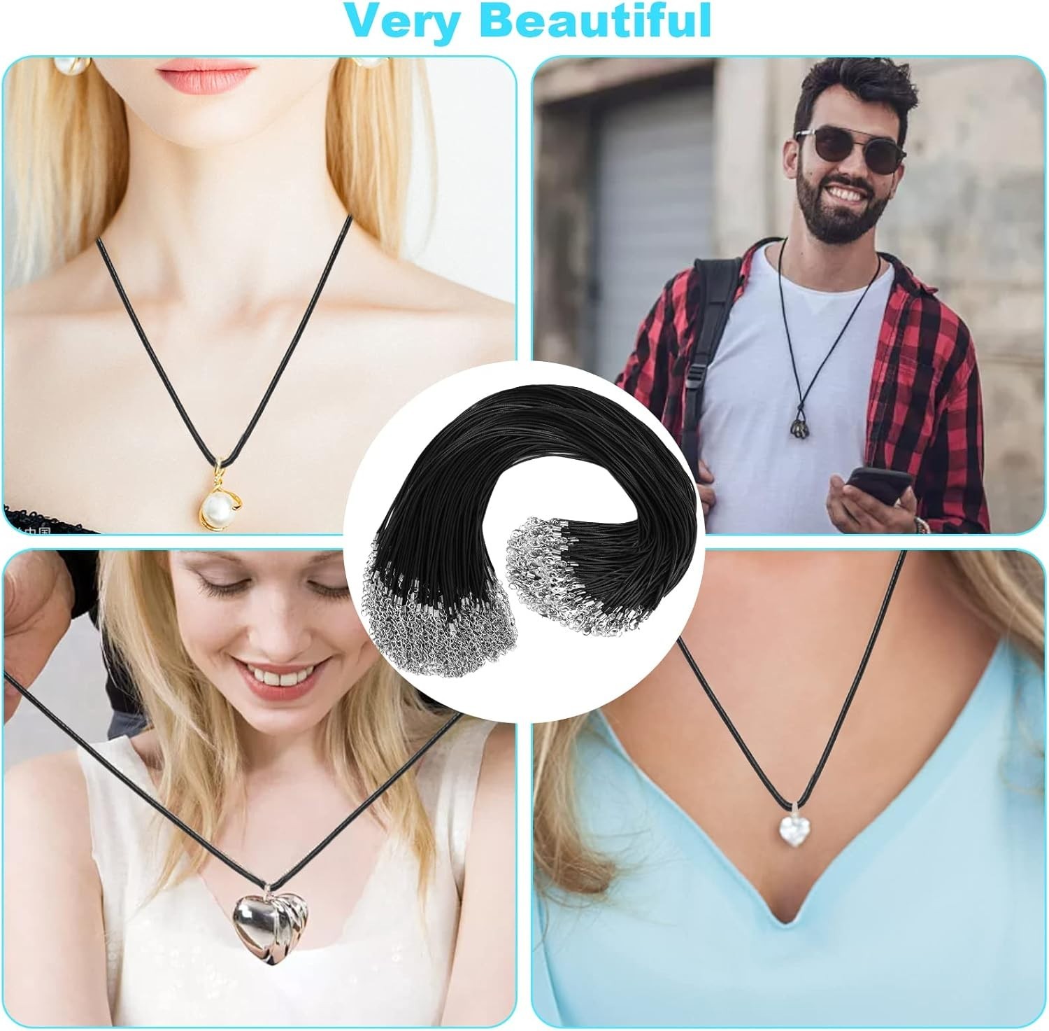 100Pcs Black Waxed Necklace Cord 18″ 1.5mm with Clasps Jewelry Supplies