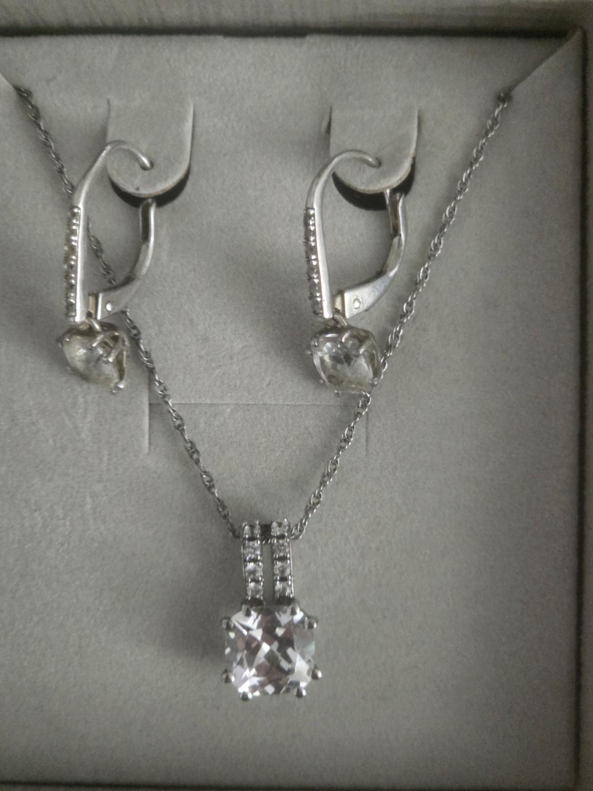 Zales 10K White Gold White Sapphire Necklace & Earrings Set