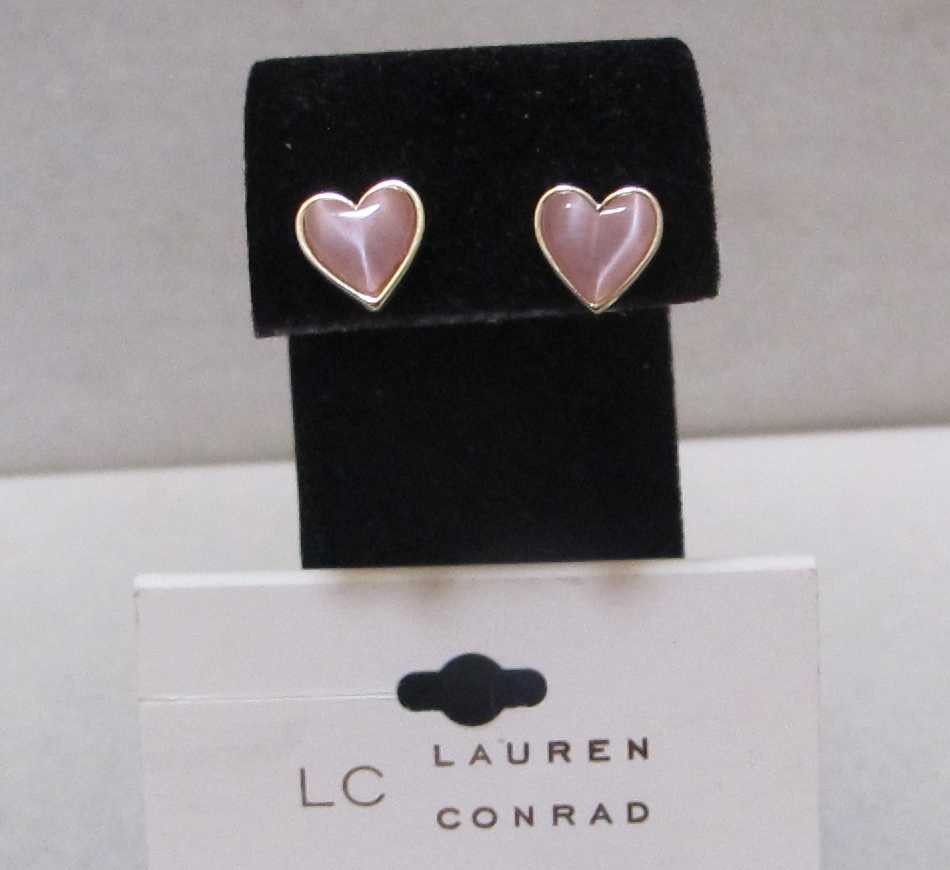 LC LAUREN CONRAD Pink Acrylic Heart Gold Tone Frame 3/8” Stud Earrings NOC