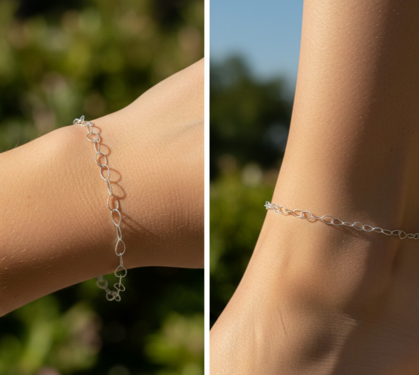 Elegant 925 Silver Plated Textured Link Bracelet Minimalist Silver Tone Brass
