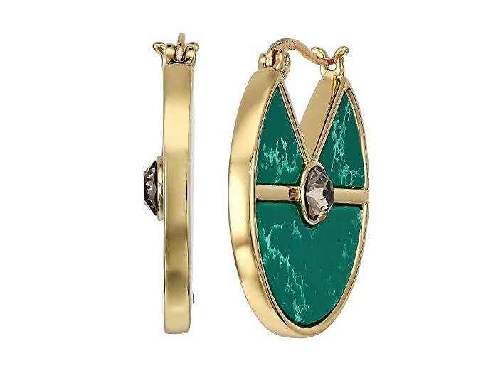 Vince Camuto 275373 Small Hoops Earrings (Gold/Greige/Green Jasper) Earring