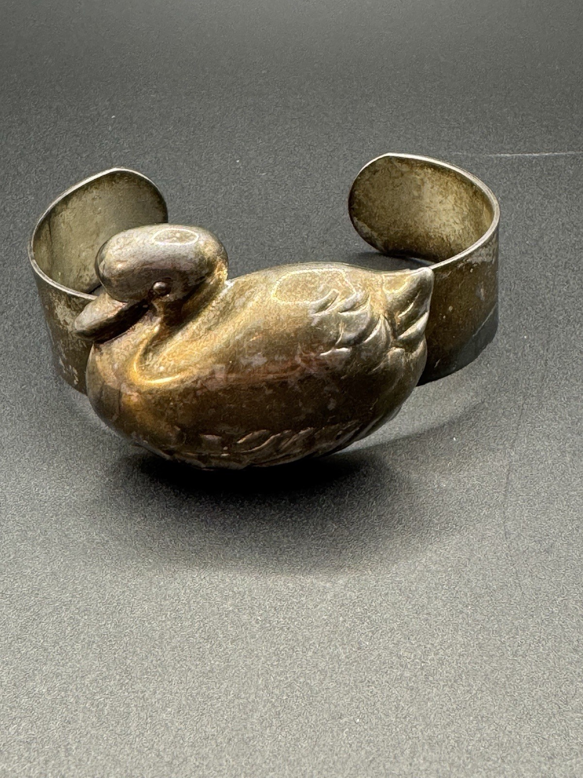Sterling Plated Wide Cuff Duck Puff Bracelet Statement