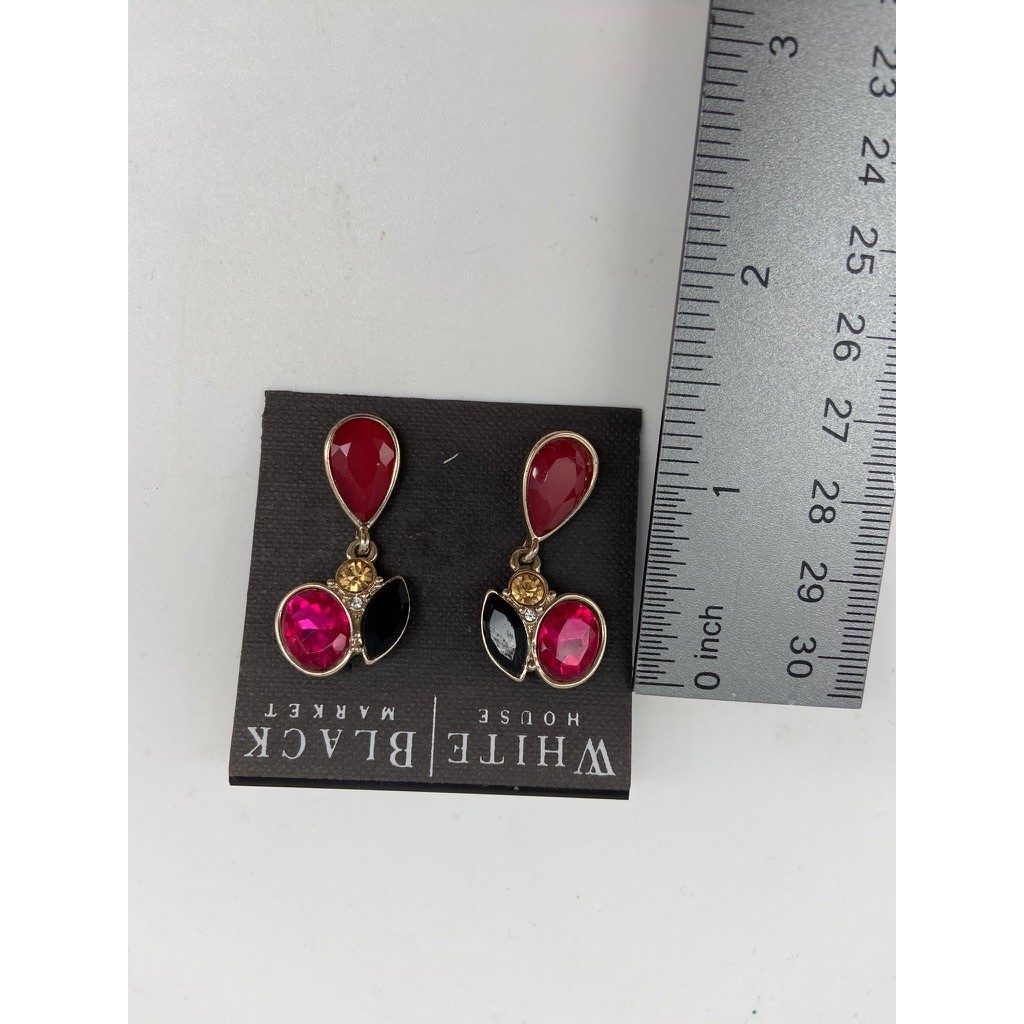 White House Black Market Earrings Red Pink Black Statement Drop 570089533 Gold