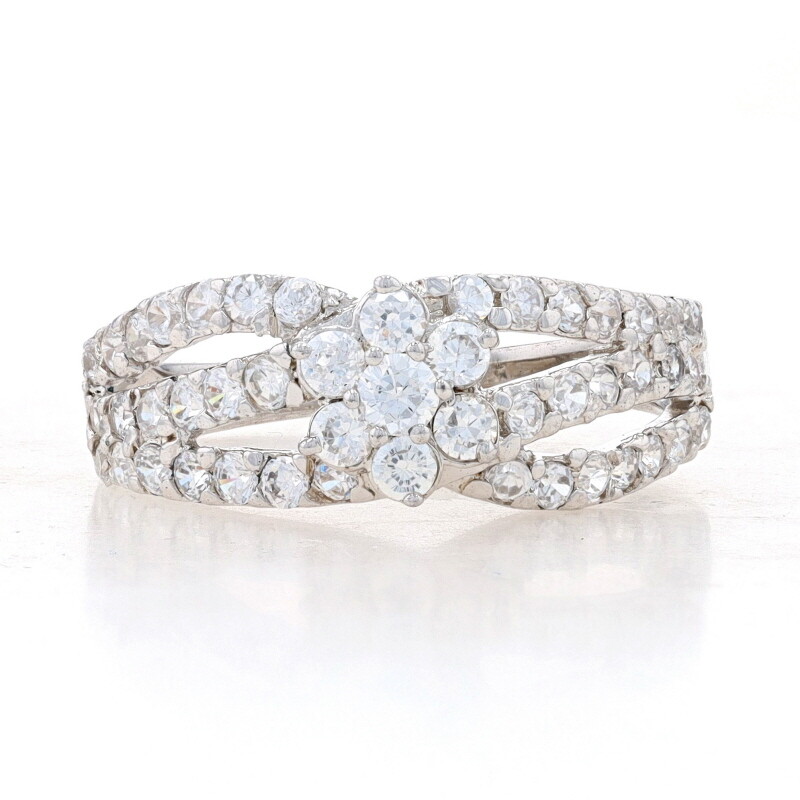 New CZ Flower Ring – Sterling Silver 925 Floral Clear Cubic Zirconias 1ctw