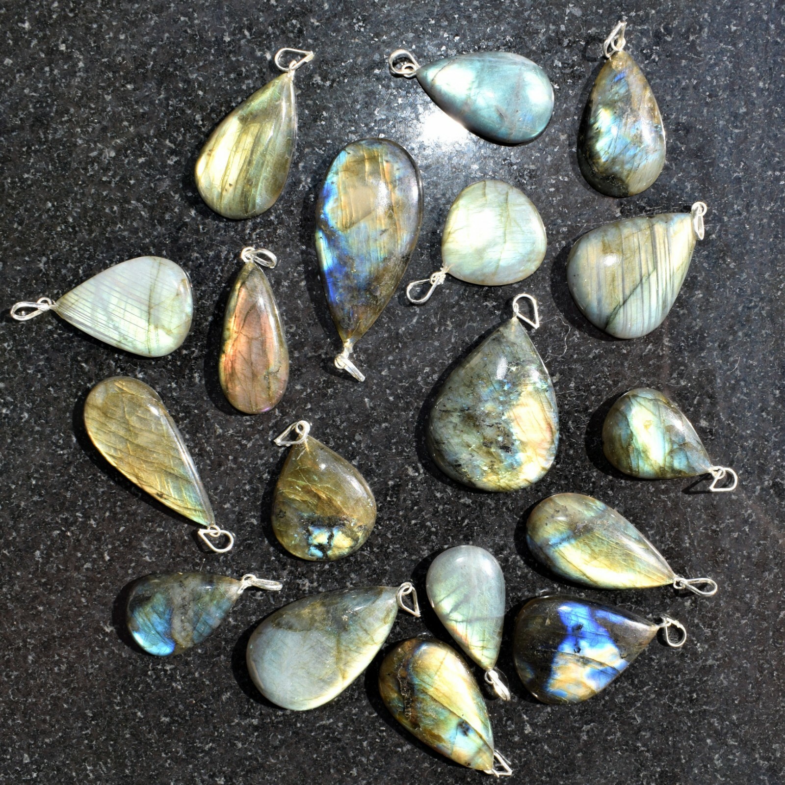 CHARGED AAA Labradorite Teardrop Pendant + 20″ Stainless Steel Chain & Charger