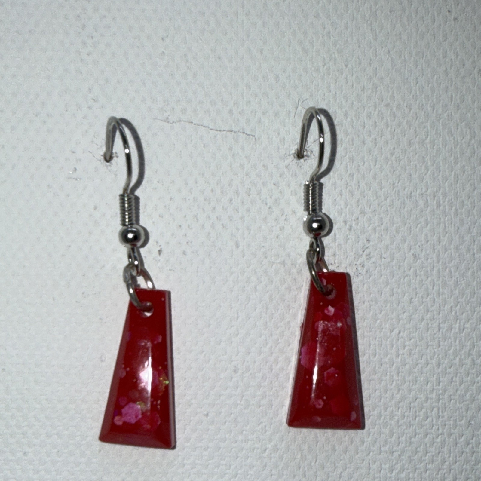 Red Trapezoid Plastic Dangle/Drop Earrings with Hook Closure for Lobe