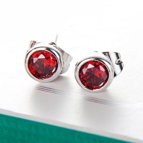 Cute New Silver White Gold Filled Red Round Bezel Set 6mm CZ Stud Earrings
