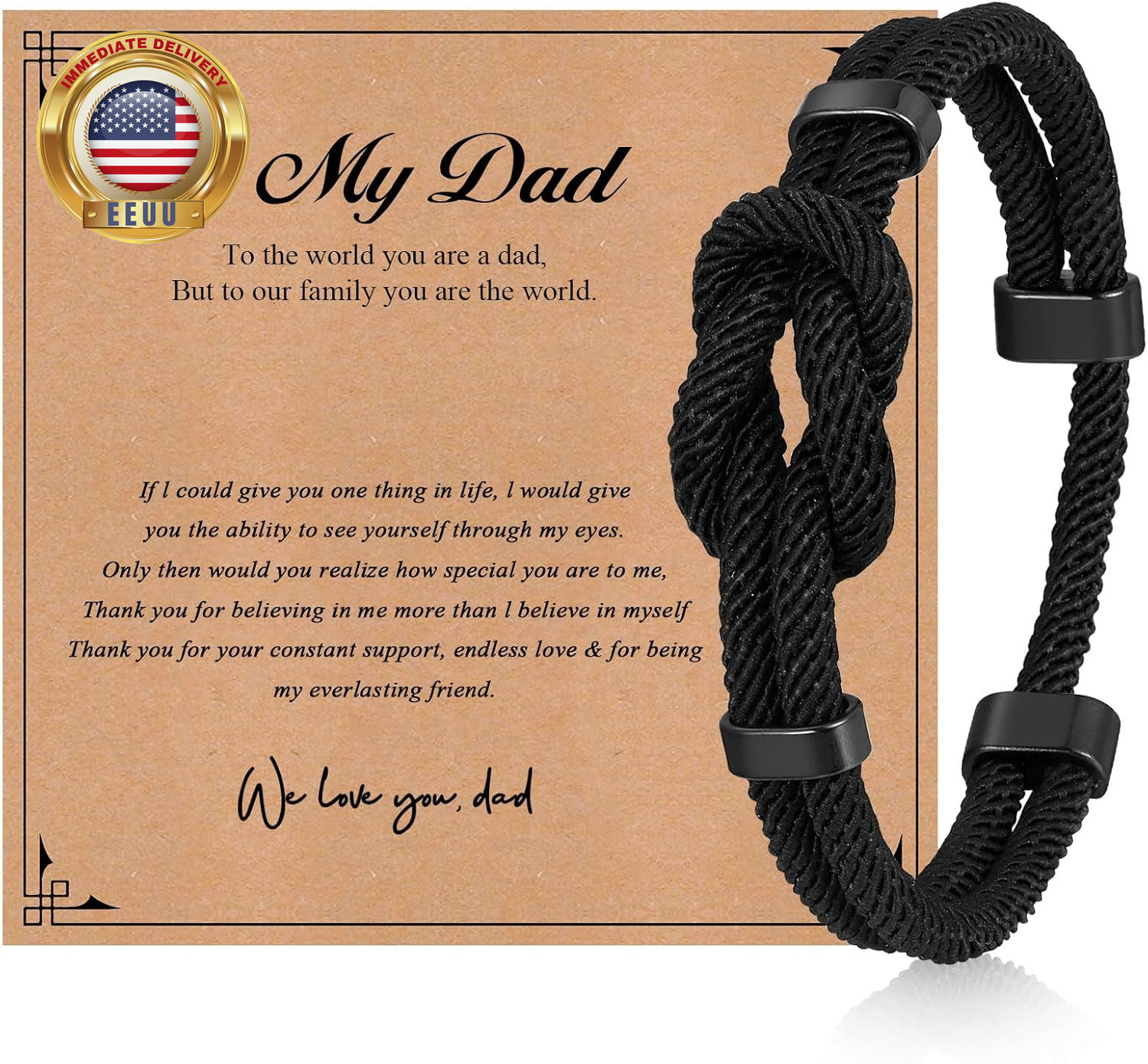 Fathers Day Bracelet for Dad – Love Knot Bracelets Gift for Men, Braided Cord Ro