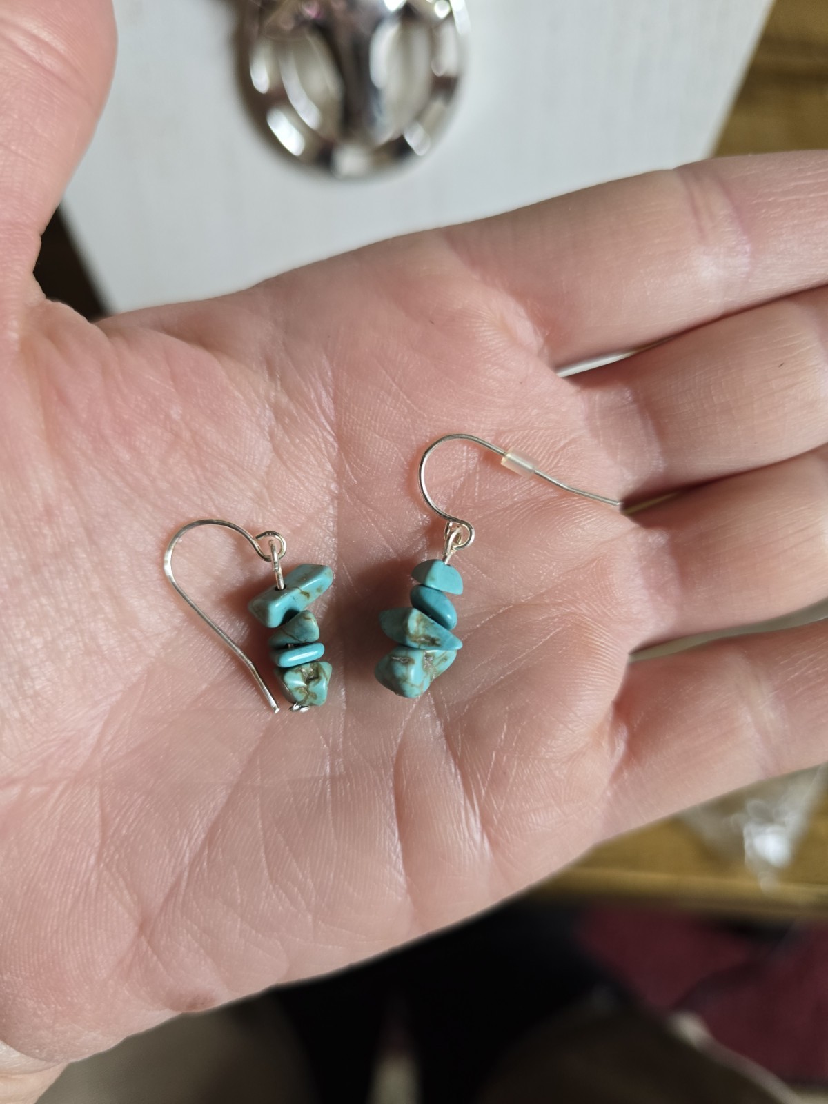 CHIP TURQUOISE NECKLACE Southwestern, STEER PENDANT 24″ Matching Earrings