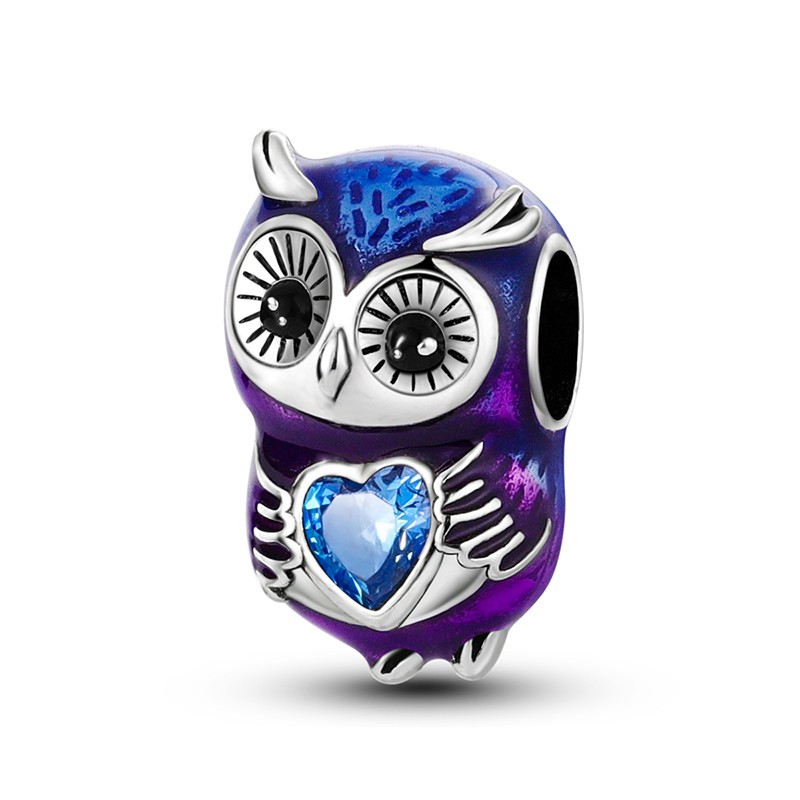 MULA European 925 Sterling Silver Owl Heart DIY Charm AAA CZ for Women Bracelet