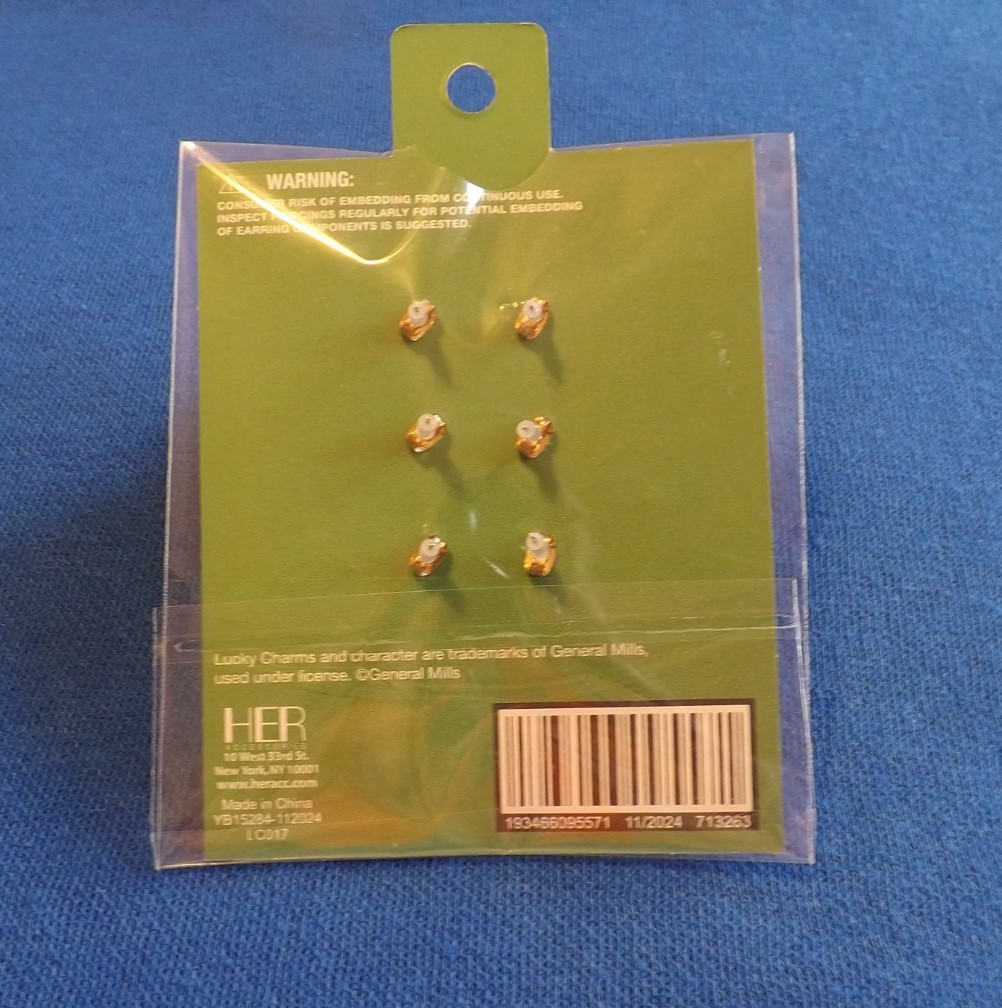 Lucky Charms earrings 3 pack Cereal General Mills 4 Leaf Clover Pot Of Gold