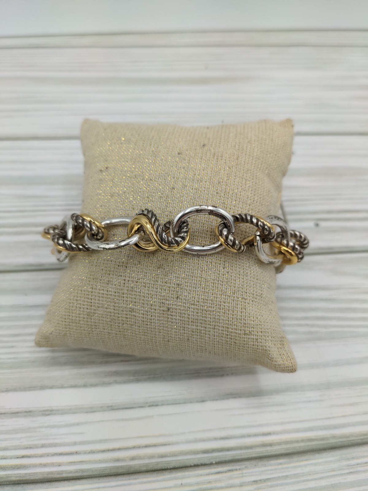 Brighton Silver & Gold Plated Textured Bracelet 7-8″ Adjustable
