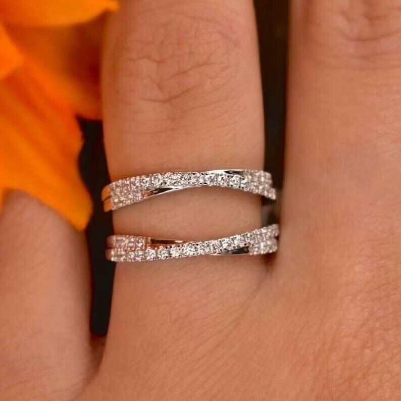 2Ct Round Cut Simulated Diamond Wedding Enhancer Ring 14K White Gold Plated