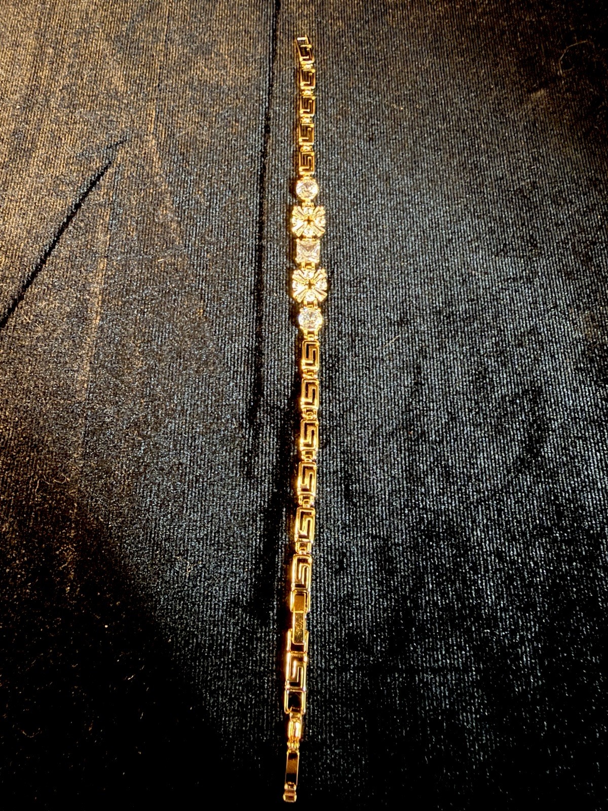 Beautiful Greek Style 14k Gold Filled Link Bracelet Clear AAA CZ 6.5/7.5in